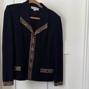 St. John Black Blazer with Zebra Print Accents. Christmas, Holiday wear.